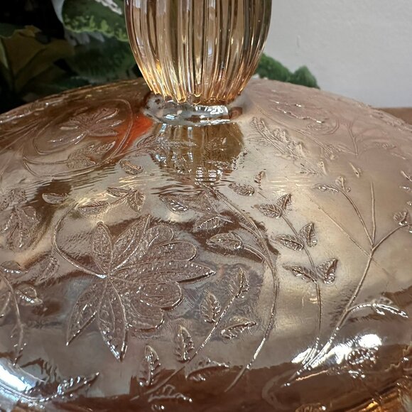 Jeannette Glass Floragold Louisa Iridescent Covered Candy Dish Depression Glass - Picture 5 of 6